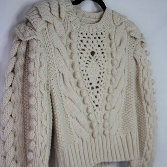 ULLA JOHNSON Verena Cable Knit Pullover Sweater in Ivory - Picture 3 of 14